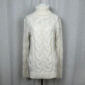 Chunky Cable Knit Fishermans Sweater Womens M Ivory Aran Neutral Minimalist Cozy
